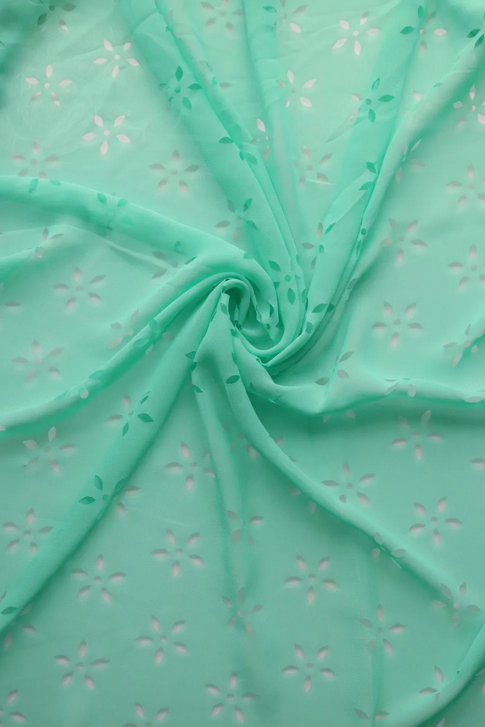 Mint Green Floral Laser Cut Chiffon