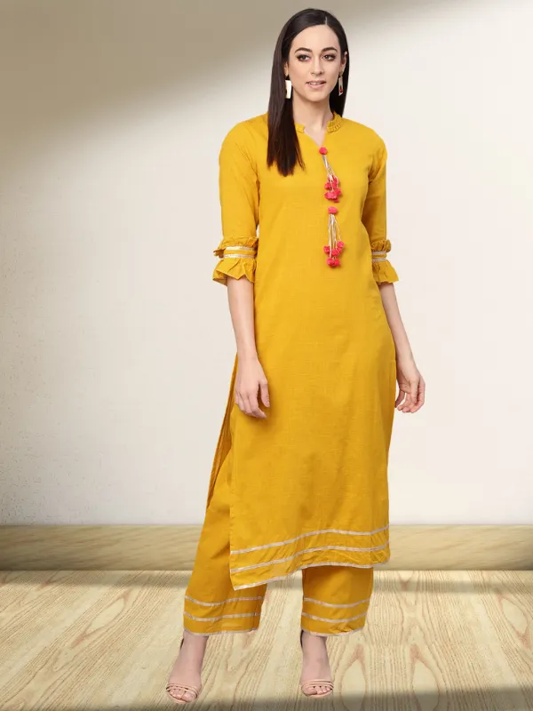 Mustard Solid Kurta With Palazzo Pants