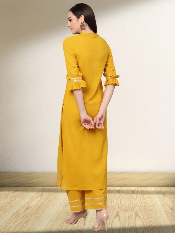 Mustard Solid Kurta With Palazzo Pants