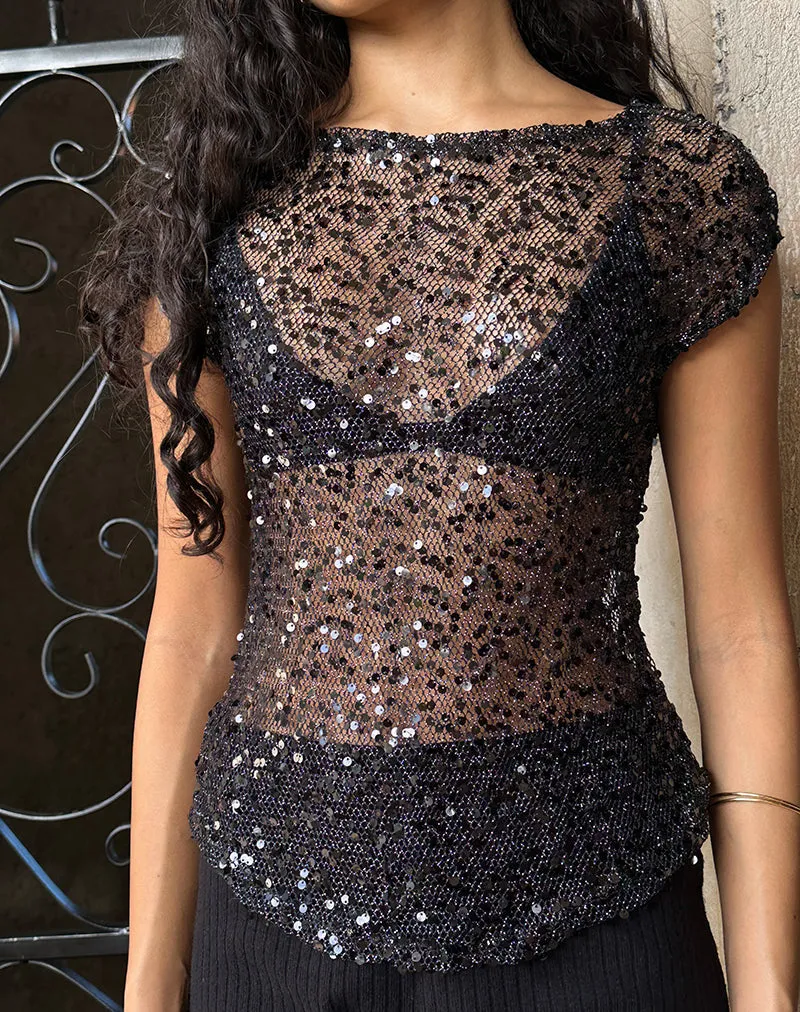 Nova Top in Sequin Mesh Black