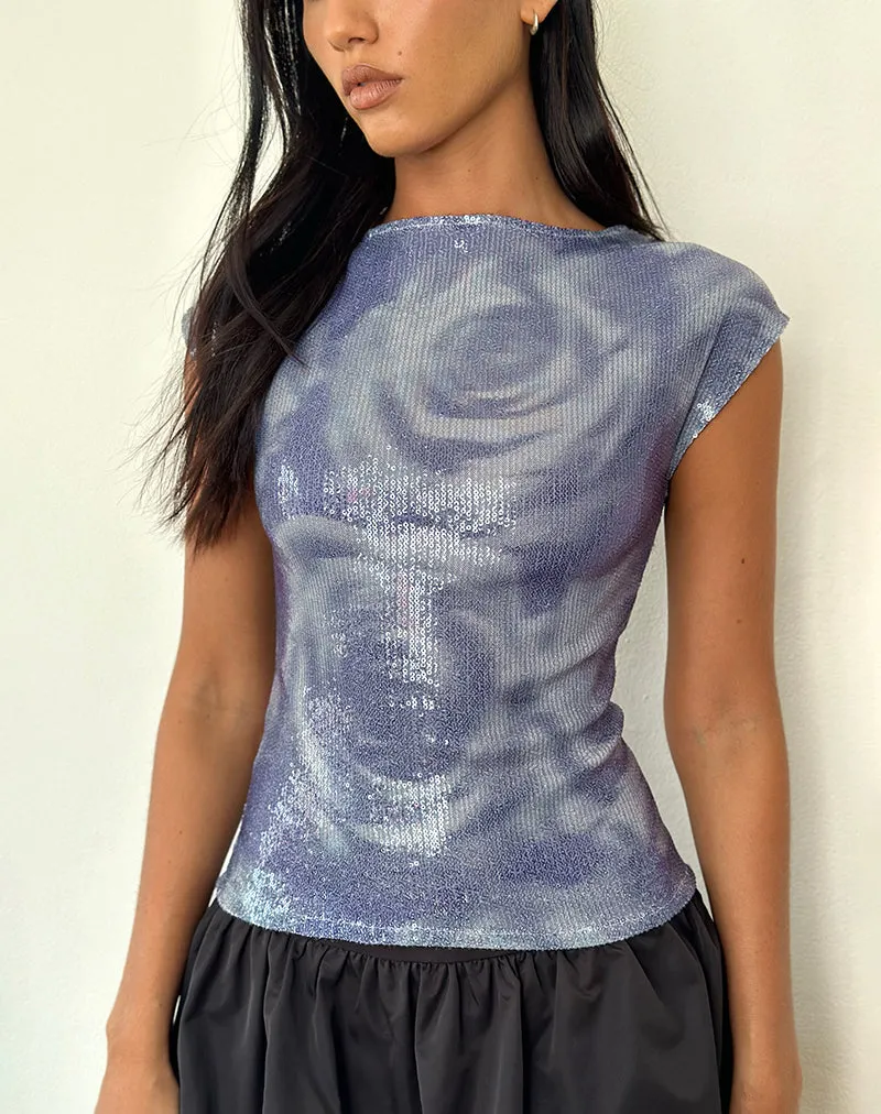 Novaria Top in Sequin Abstract Rose Grey