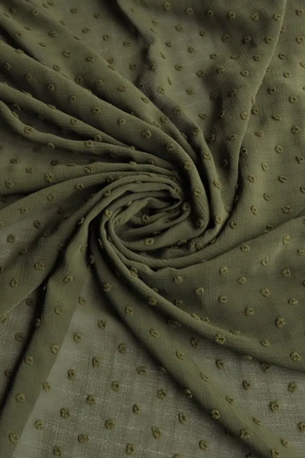 Olive Waffle Swiss Dot Chiffon