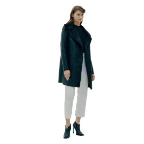 Oliver Bonded  Faux Leather & Faux Fur Double Breasted Black Coat