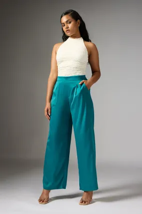 Opal Green Satin Straight Korean Pants