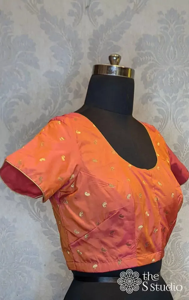 Peach with zari bhuttas silk blouse