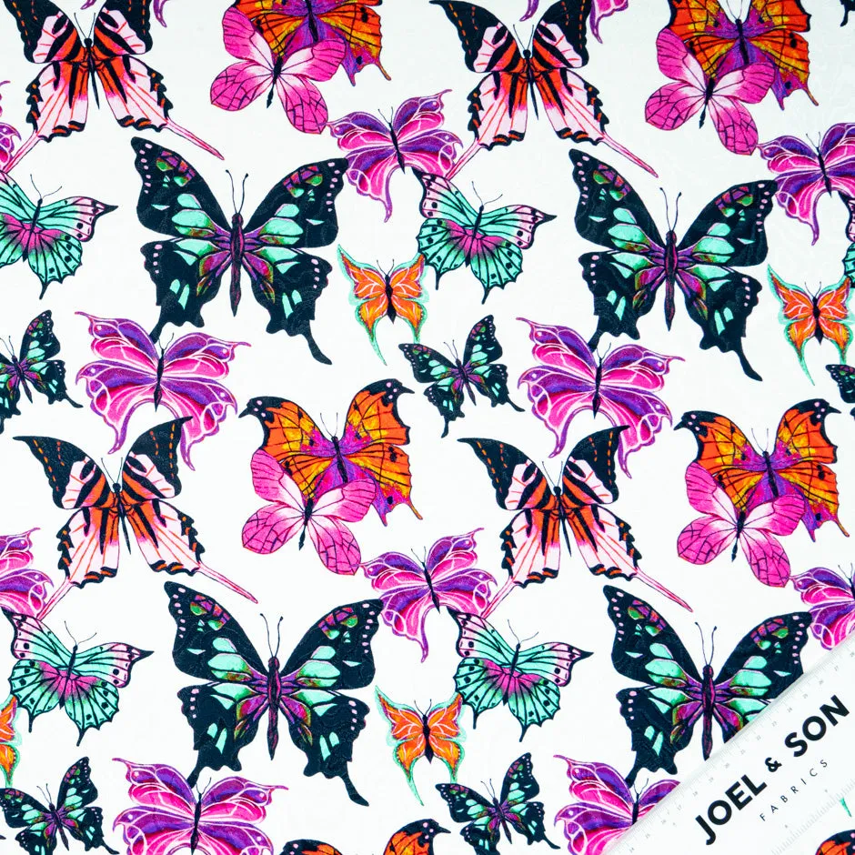 Pink & Orange Butterfly Printed Silk Jacquard