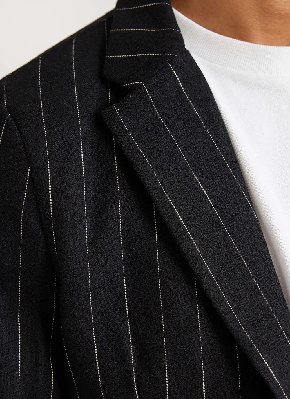 Pinstripe Tailored Blazer | Wool | Black