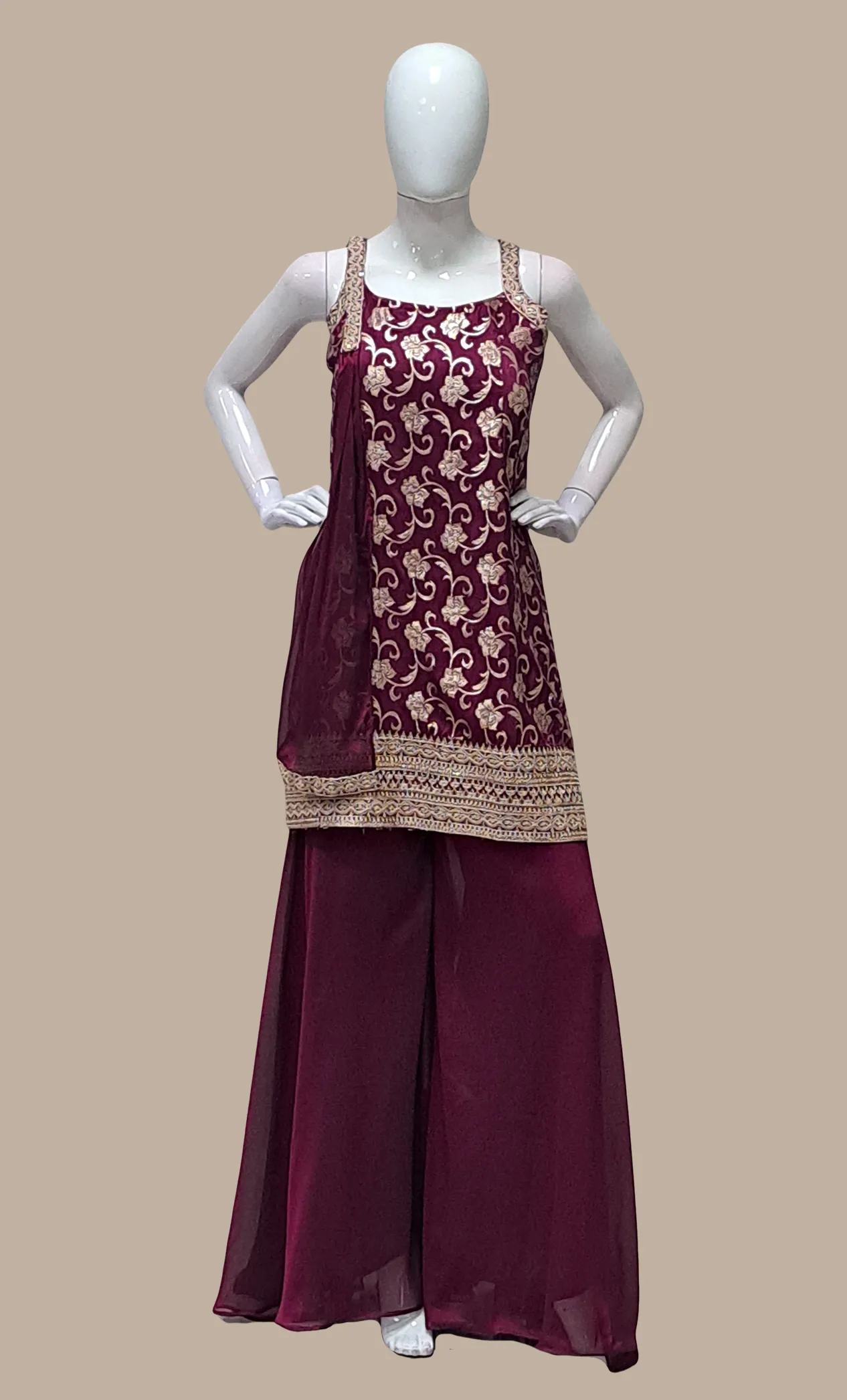 Plum Embroidered Palazzo Set