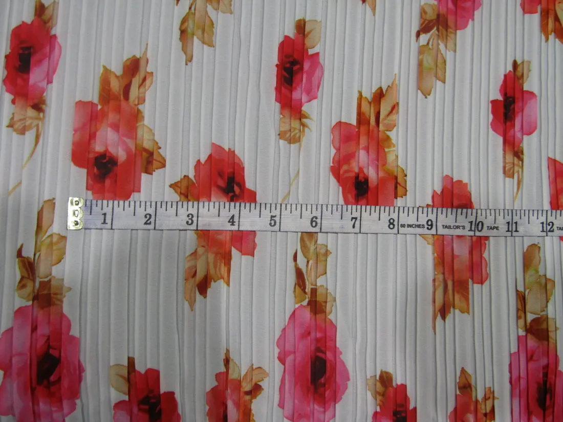 Polyester Pleated Printed Georgette White Fabric ~ 44'' wide