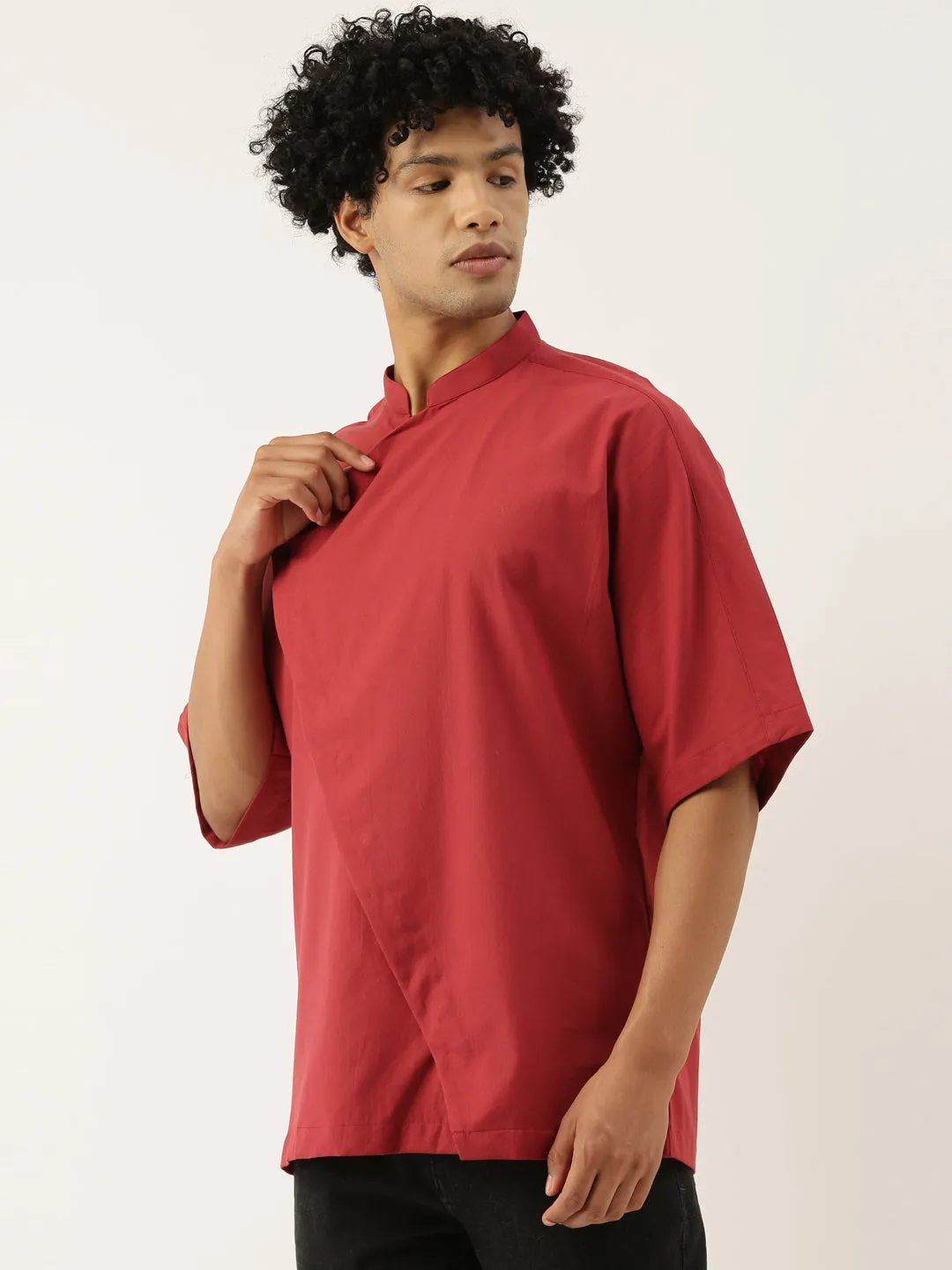 Red Stylish Malai Cotton Short Kurta  - MMSK039