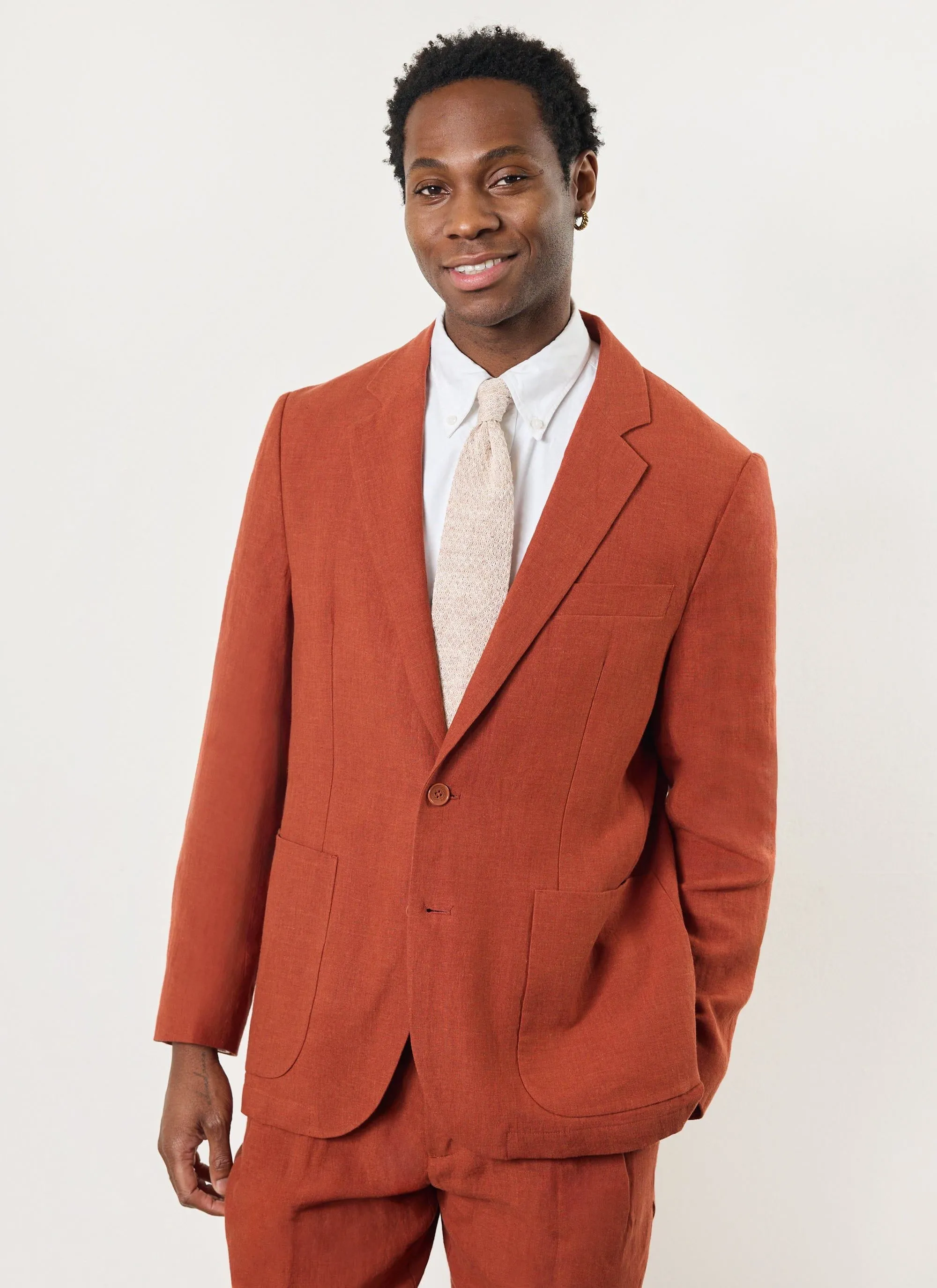 Relaxed Tailored Linen Blazer | Rust