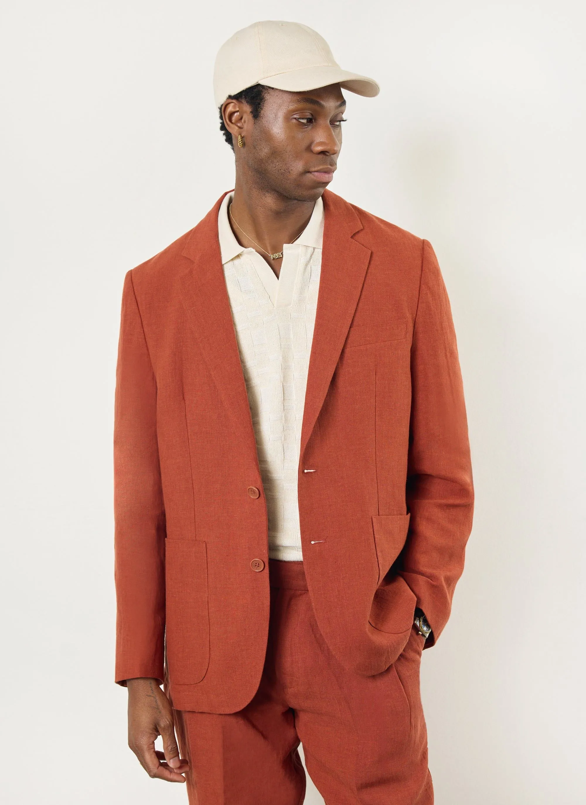 Relaxed Tailored Linen Blazer | Rust