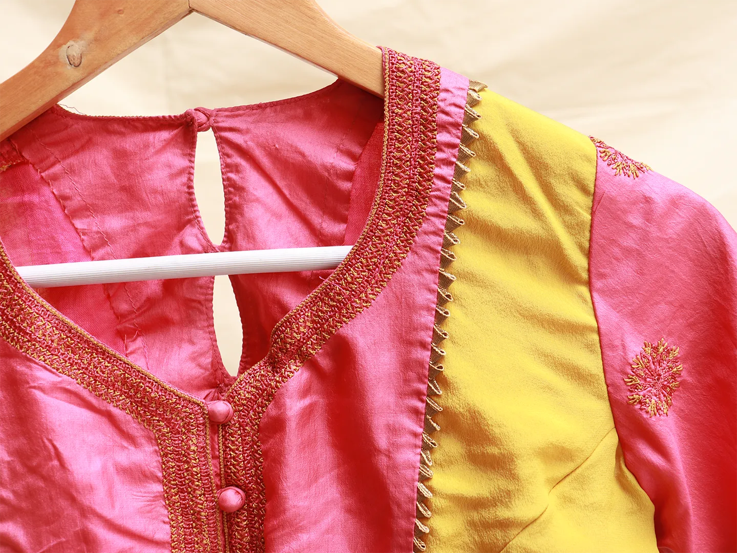 Rouge Pink and sunflower yellow blouse