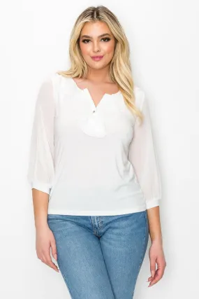 Ruffle Front V Neck Button Up Blouse