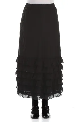 Ruffled Black Silk Cotton Skirt