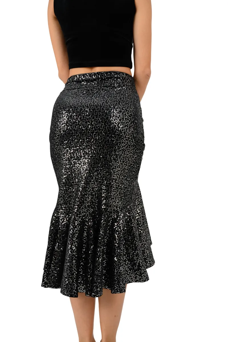 Ruffled Velvet Sequin Asymmetric Dance Skirt