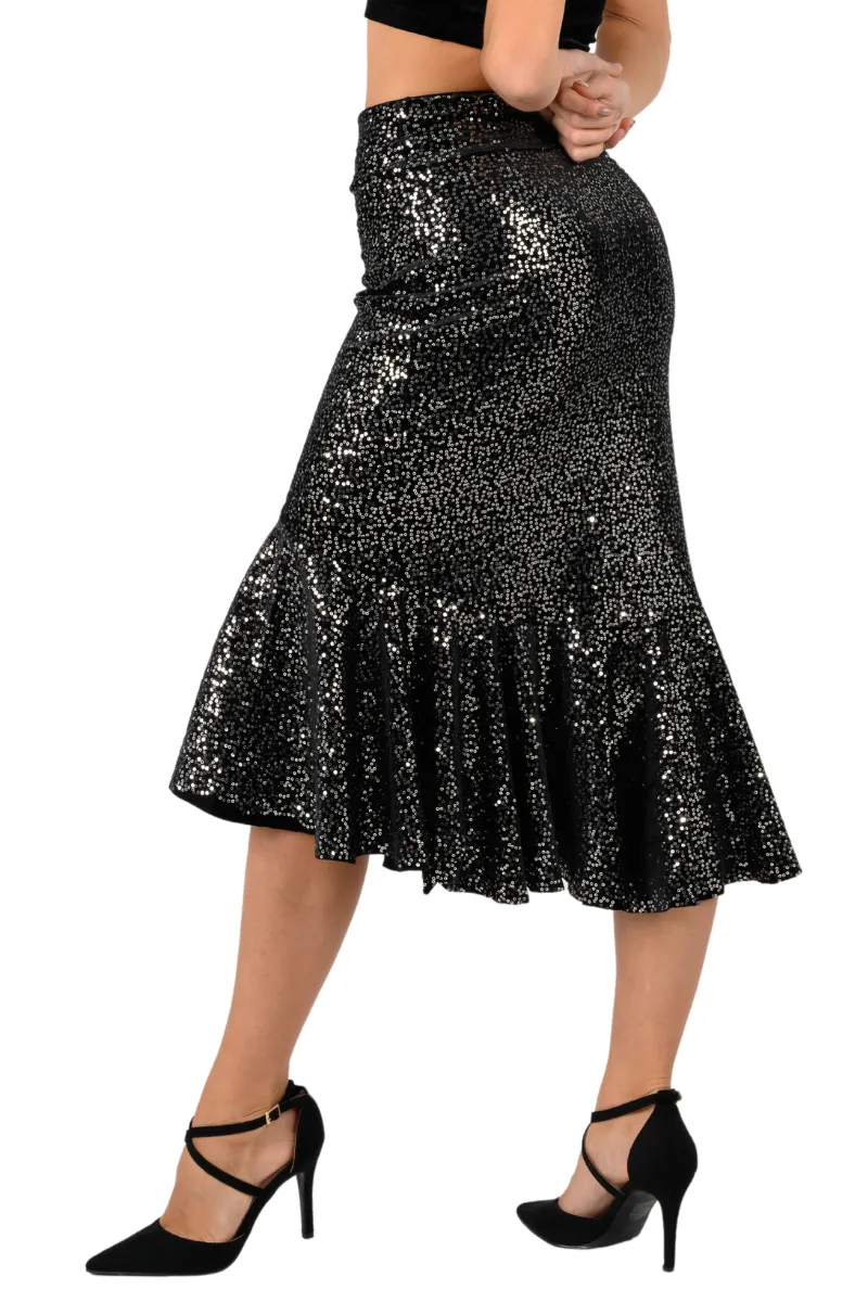 Ruffled Velvet Sequin Asymmetric Dance Skirt