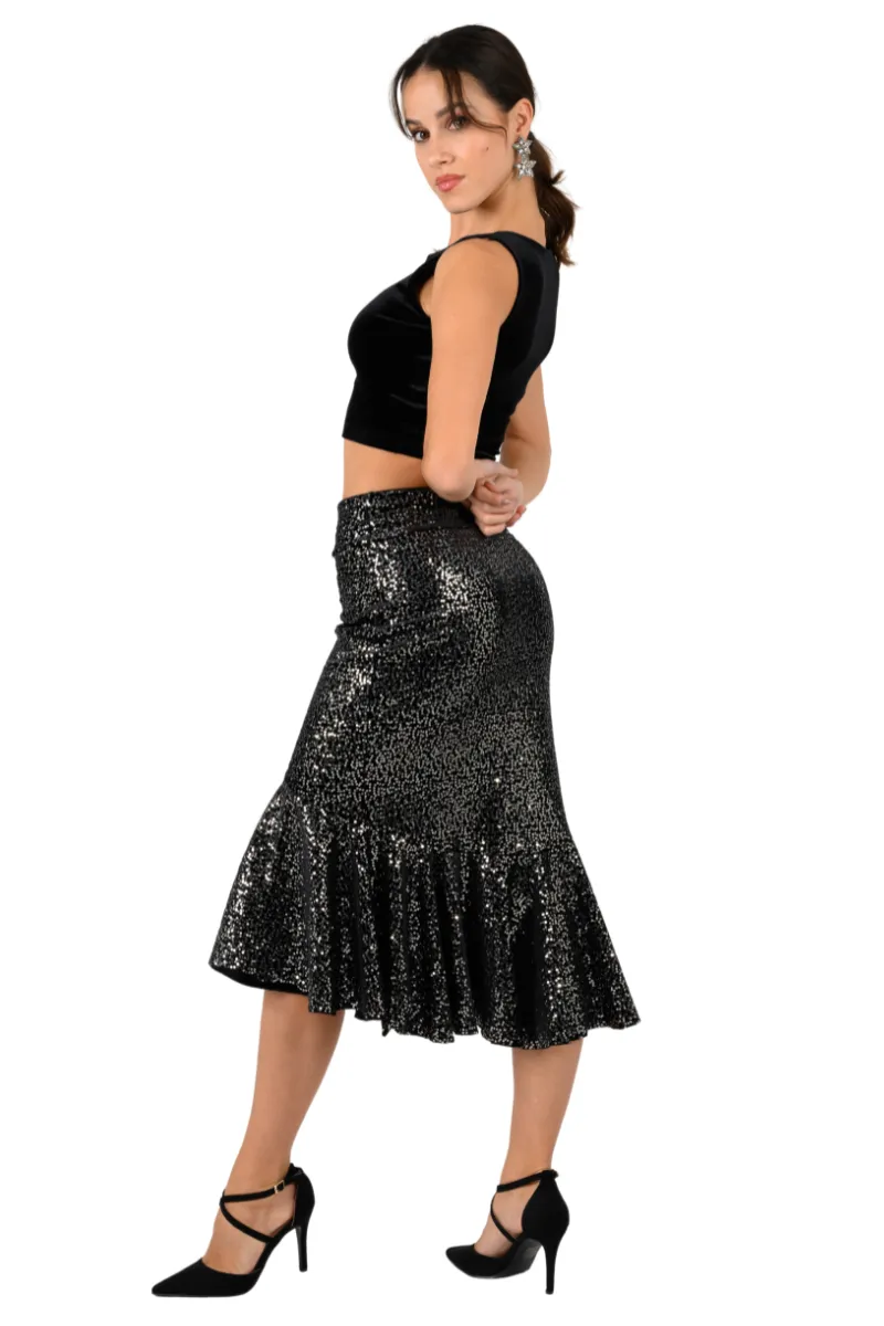 Ruffled Velvet Sequin Asymmetric Dance Skirt