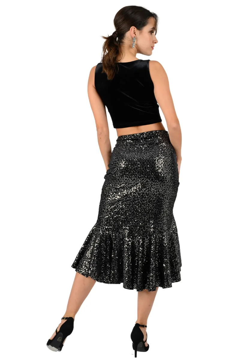 Ruffled Velvet Sequin Asymmetric Dance Skirt