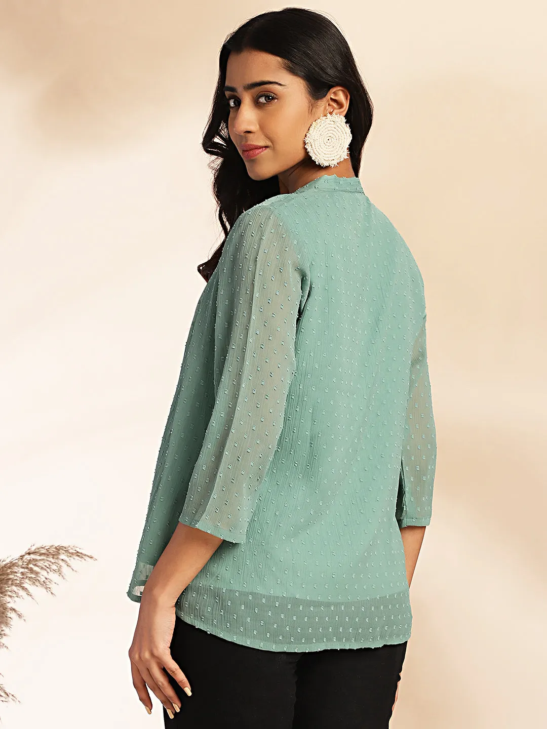 Sage Dobby Chiffon Woven Design Regular Top