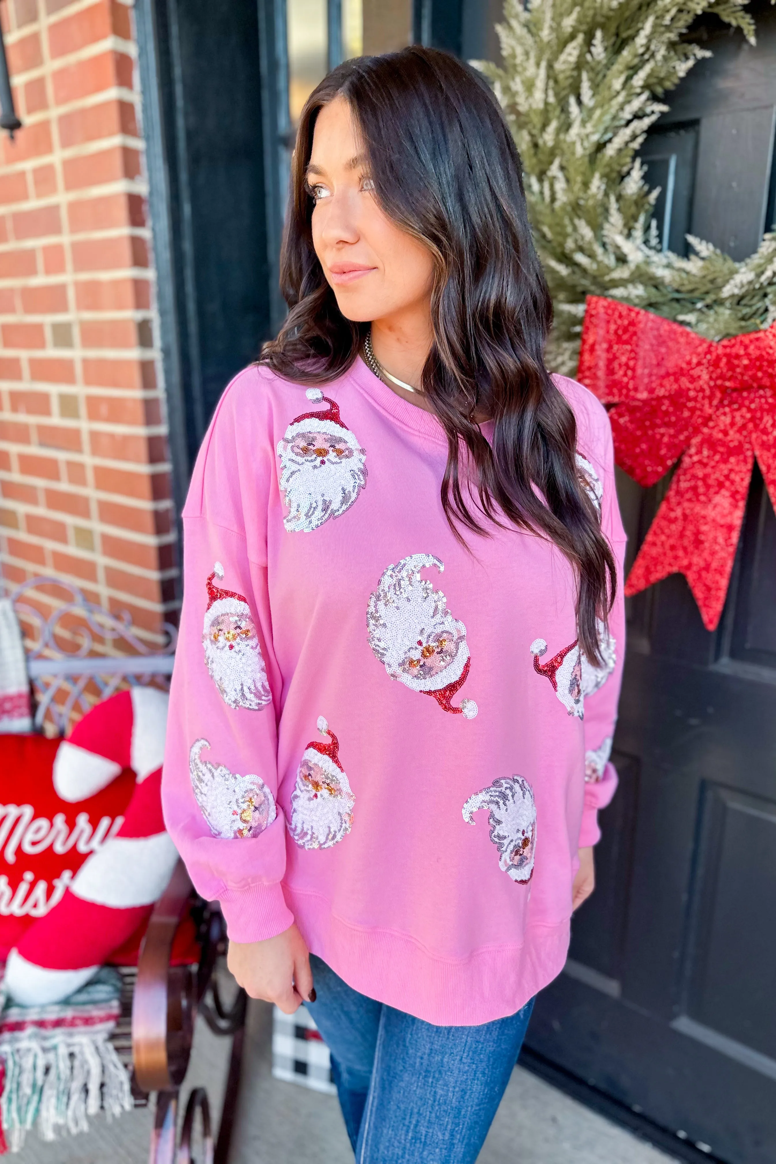 Santa Claus Sequin French Terry Long Sleeve Pull Over *FINAL SALE*