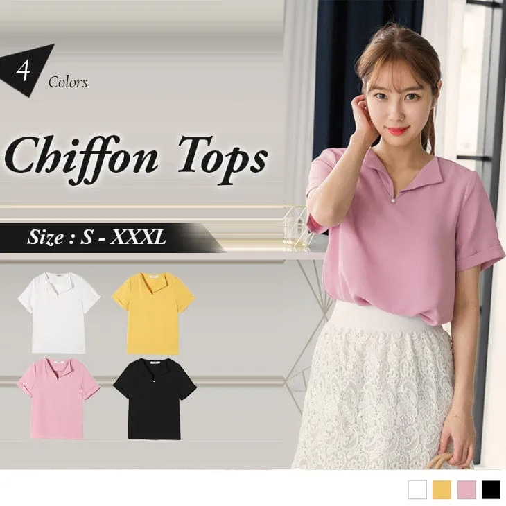 SHORT SLEEVE PEARL CHIFFON TOPS