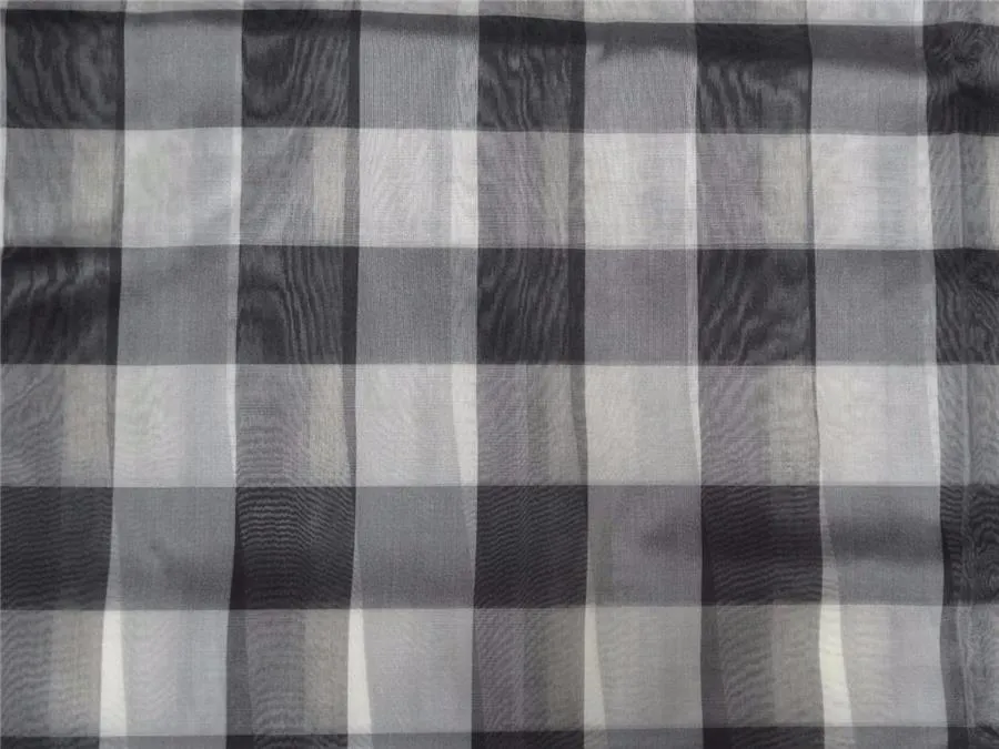 silk organza checks grey black and ivory color 44&quot;wide