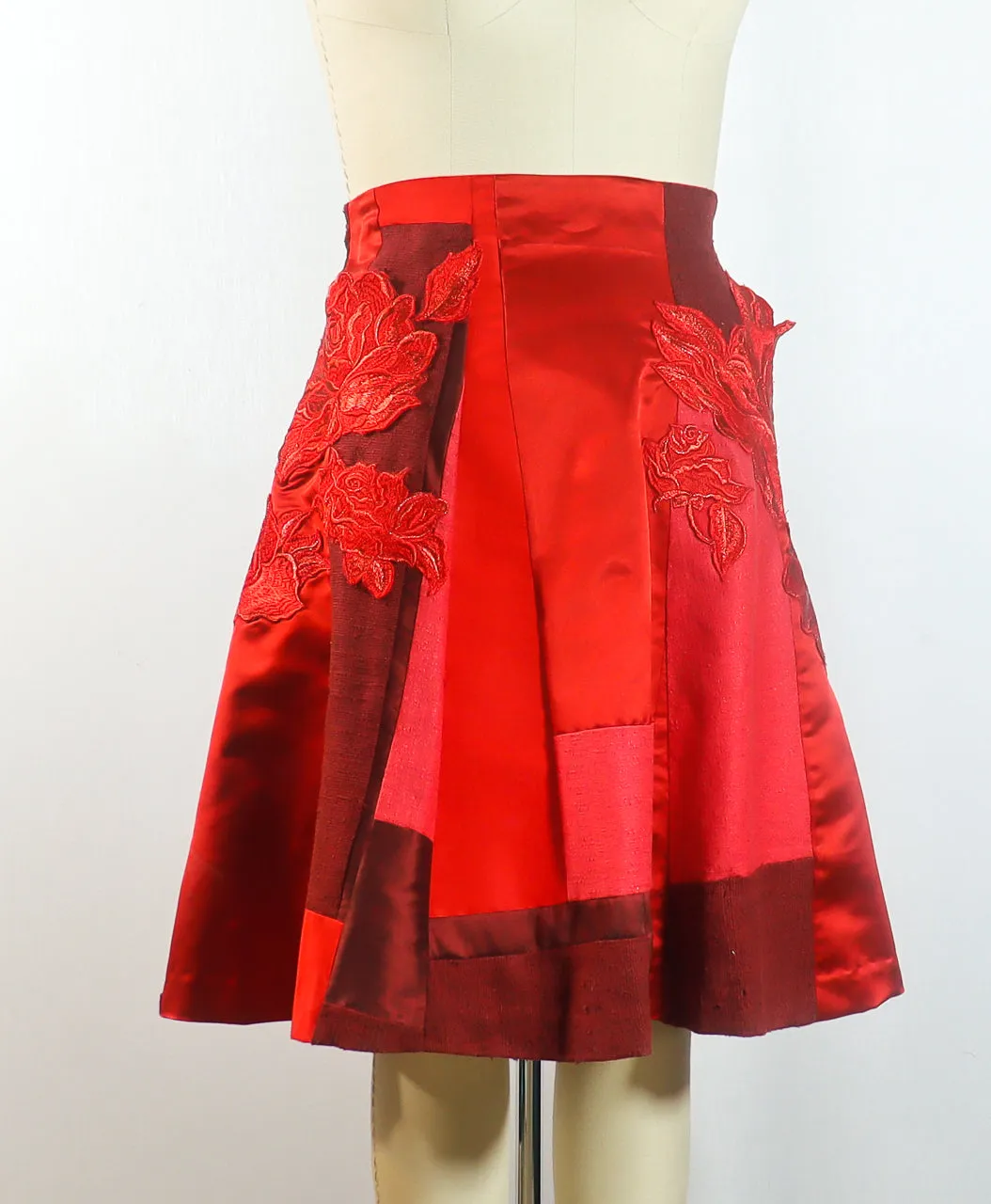 Silk Satin with Red Lace Appliques