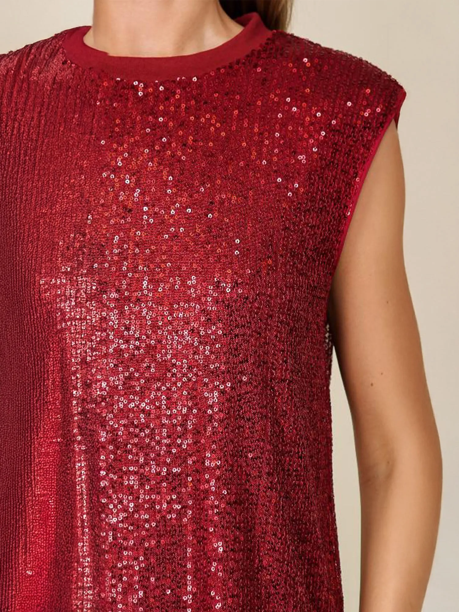 Sleeveless Shoulder Pad Sequin Blouse