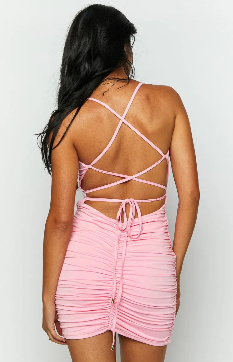 Stacey Ruched Pink Mini Dress