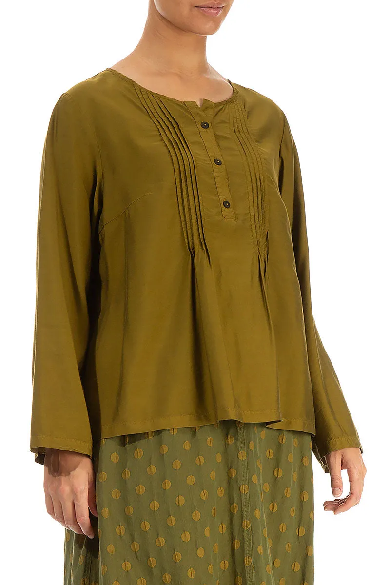 Tuck Front Olive Silk Bamboo Top