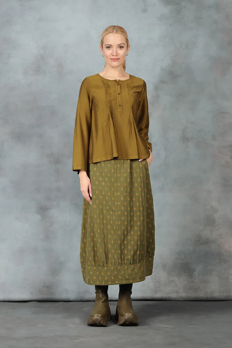 Tuck Front Olive Silk Bamboo Top