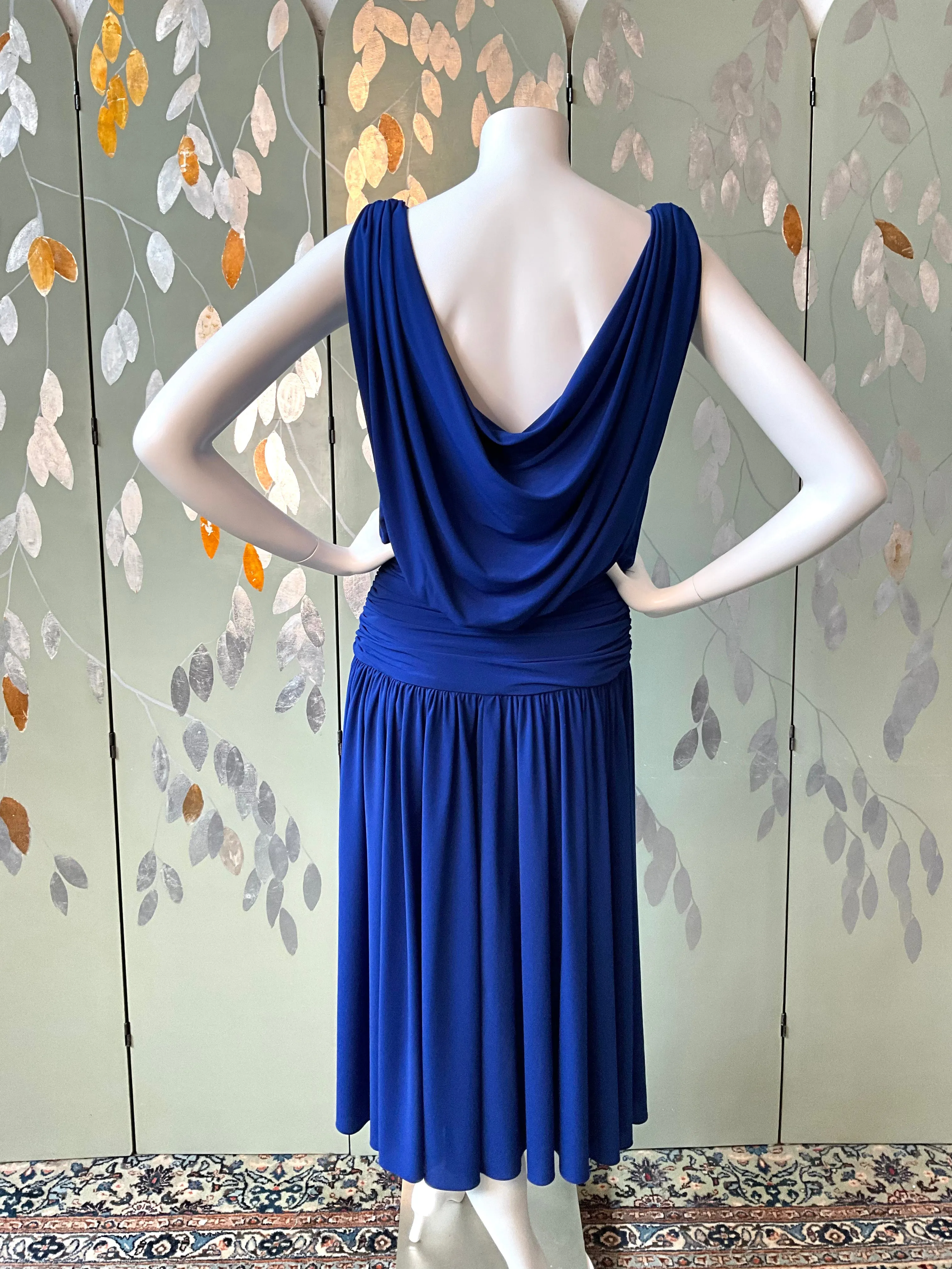 Vintage 1980s Blue Jersey Dress, Medium