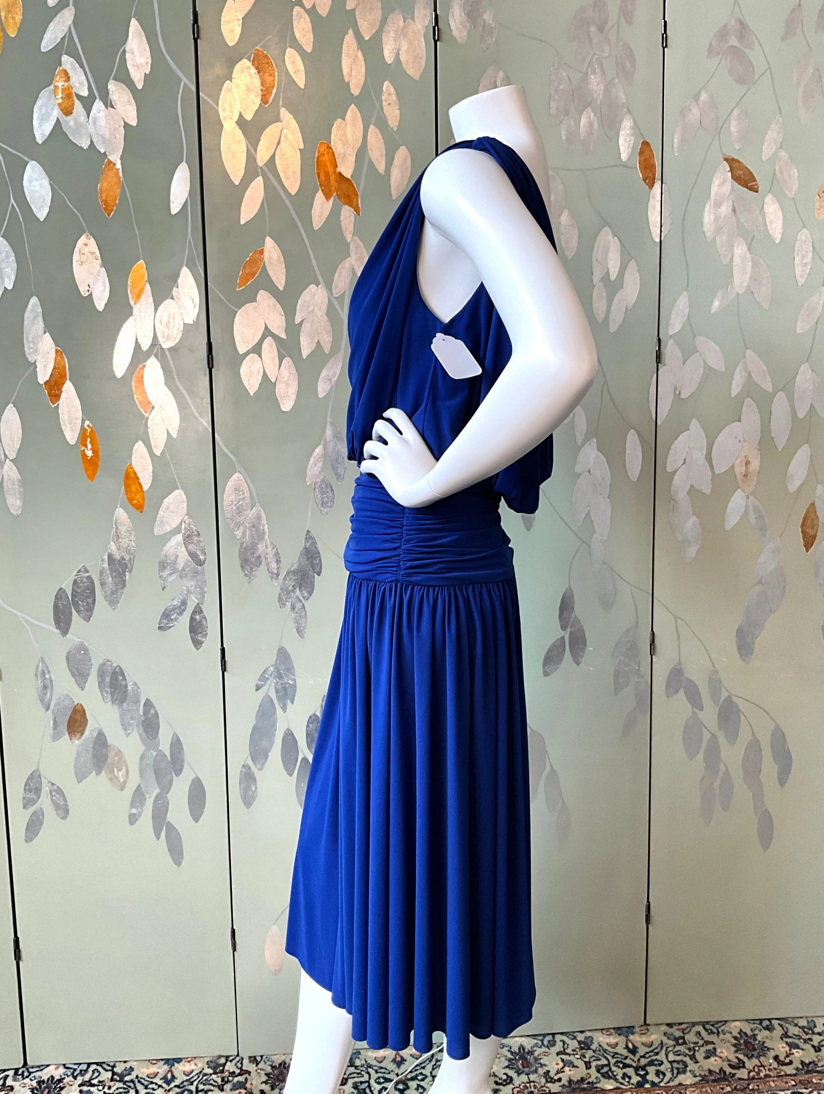 Vintage 1980s Blue Jersey Dress, Medium