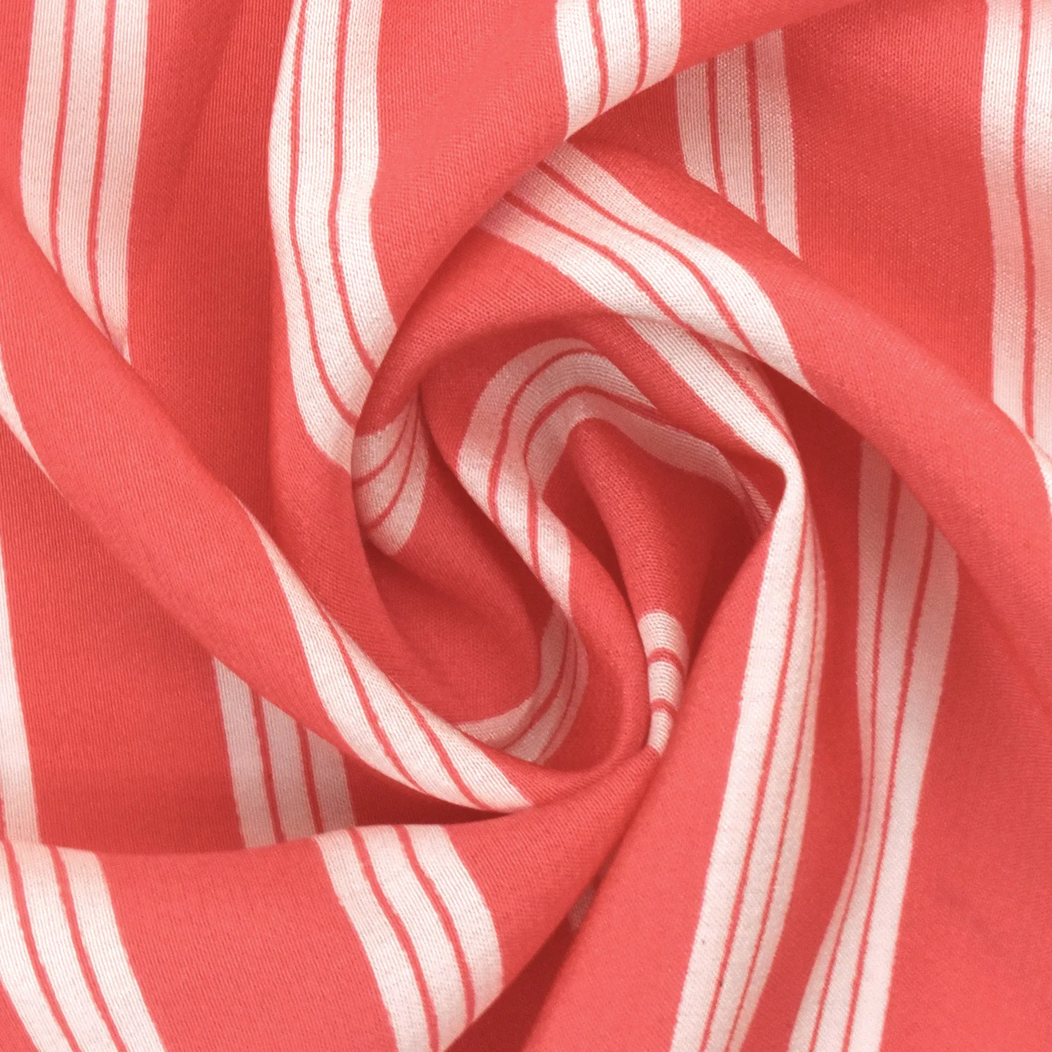 Watermelon Pink-Ivory Stripe Printed Silk Faille Woven Fabric