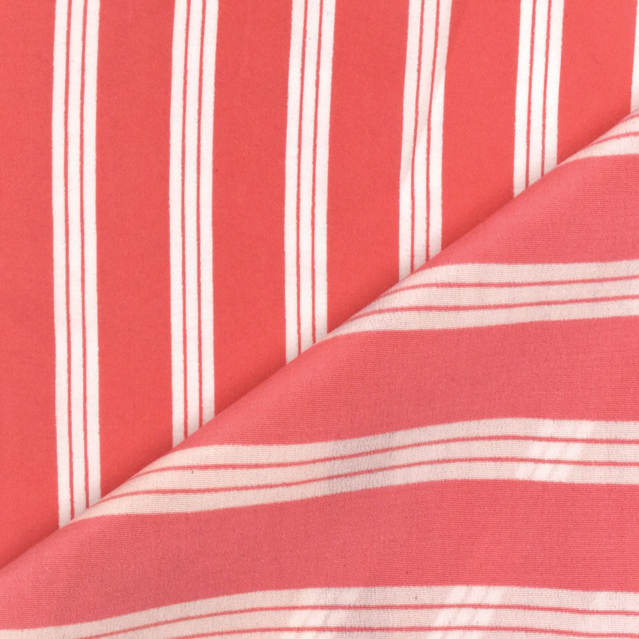 Watermelon Pink-Ivory Stripe Printed Silk Faille Woven Fabric