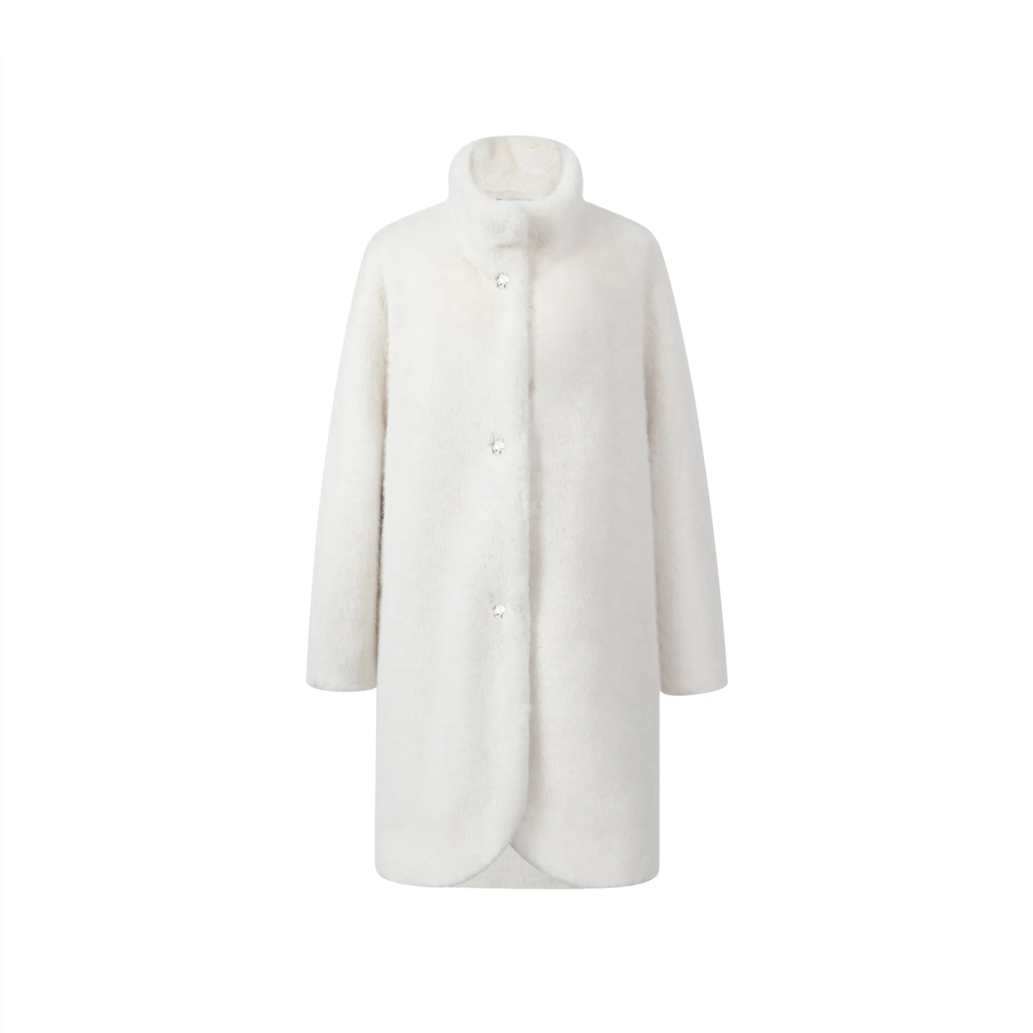 White Collar Faux Mink Long Jacket