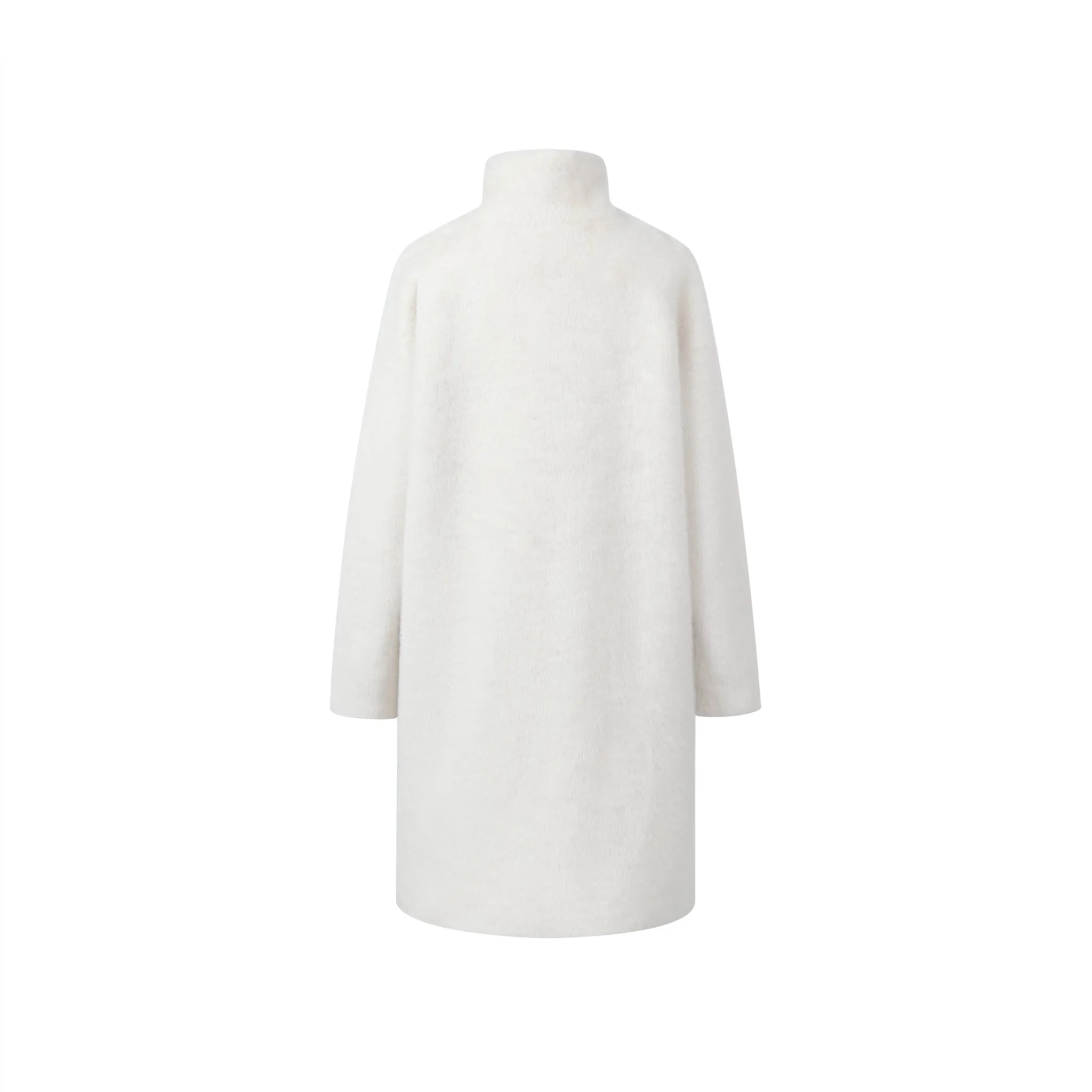 White Collar Faux Mink Long Jacket