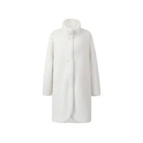 White Collar Faux Mink Long Jacket