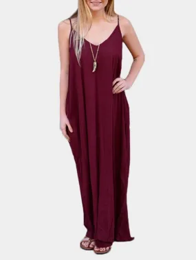 Wholesale Red V-Neck Sleeveless Maxi Dress