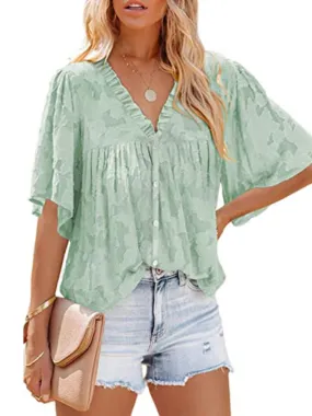 Women's Flared Sleeve Ruffle Chiffon Tops for Summer