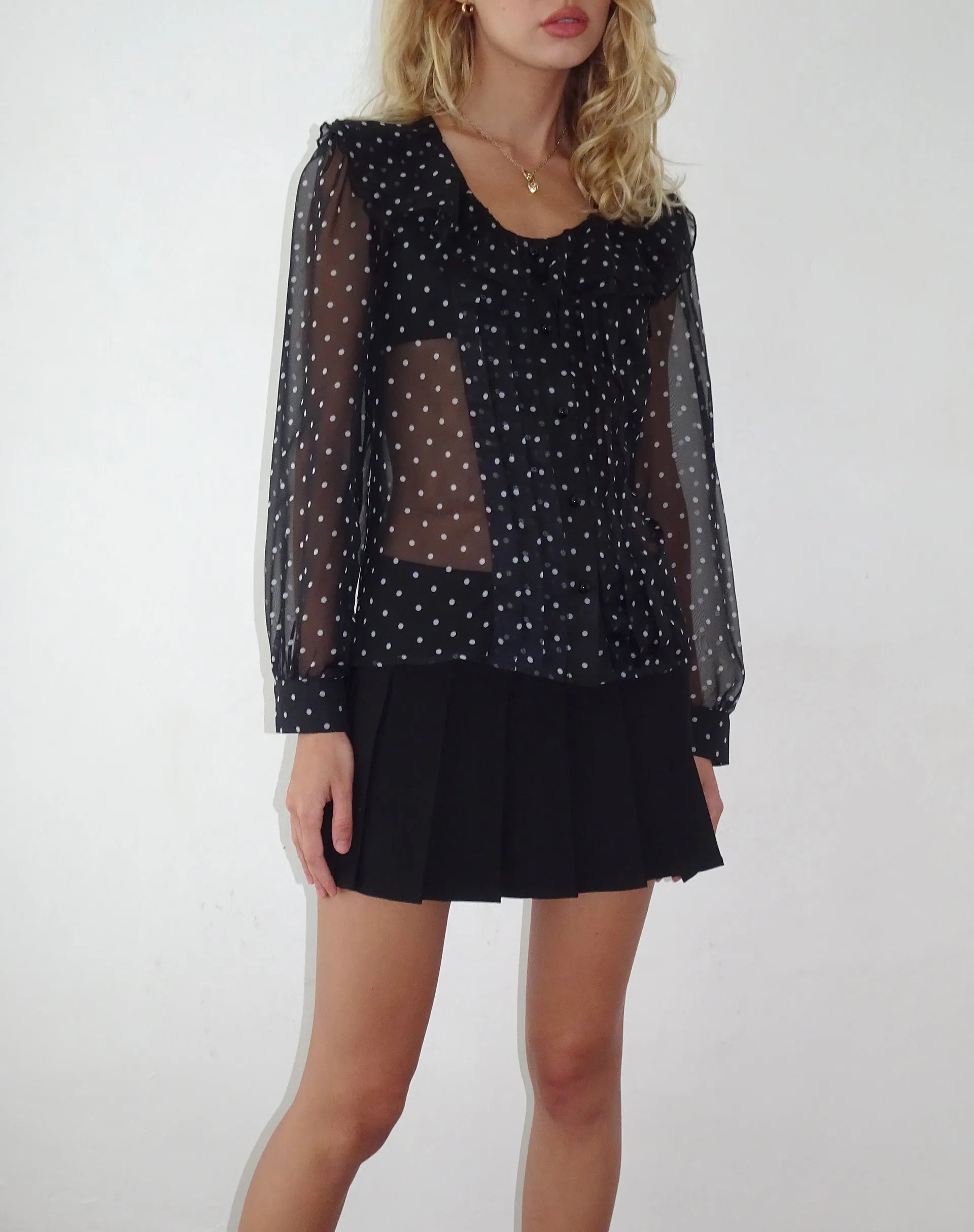 Zinnia Blouse in Polka Black Chiffon