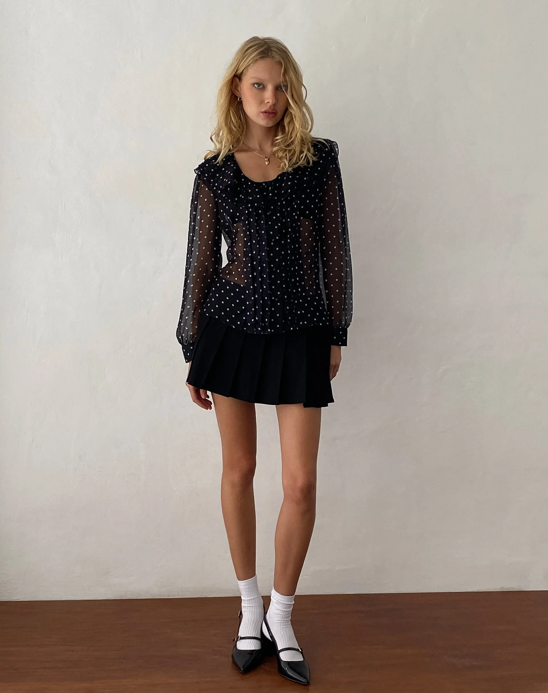 Zinnia Blouse in Polka Black Chiffon